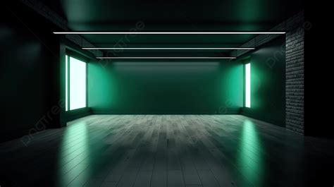 Empty Room At Night Time With Green Light And Walls Background, 3d Light Effect Dark Green ...