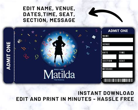 Printable Matilda Broadway Surprise Ticket Matilda Ticket - Etsy