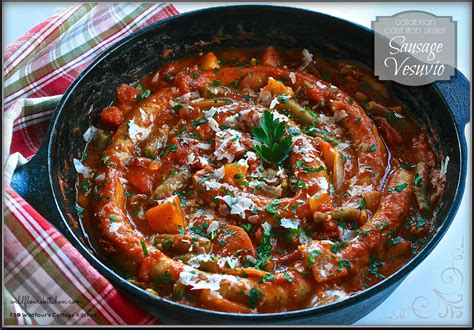 Calabrian Cast Iron Skillet Sausage Vesuvio with Rigatoni - Wildflour's Cottage Kitchen