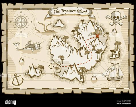 Carte vectorielle dessinée à la main du pirate de Trésor. Pirate carte ...