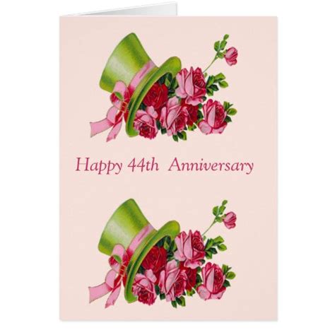 Top hat and flowers, Happy 44th Anniversary Greeting Card | Zazzle