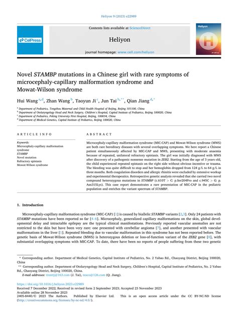 (PDF) Novel STAMBP mutations in a Chinese girl with rare symptoms of microcephaly-capillary ...