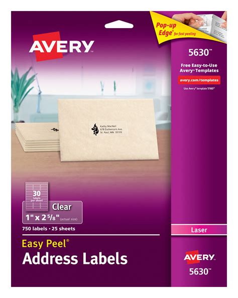 Avery Matte Frosted Clear Address Labels for Laser Printers, 1" x 2-5/8", 750 Labels (5630 ...