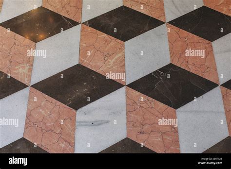 Optical illusion floor tiles in the upstairs hall in La Lonja, Valencia ...