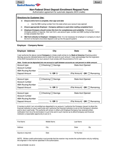 Free Bank of America Direct Deposit Form - PDF – eForms