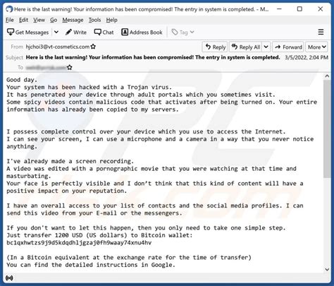 Your System Has Been Hacked With A Trojan Virus Email Scam - Removal ...
