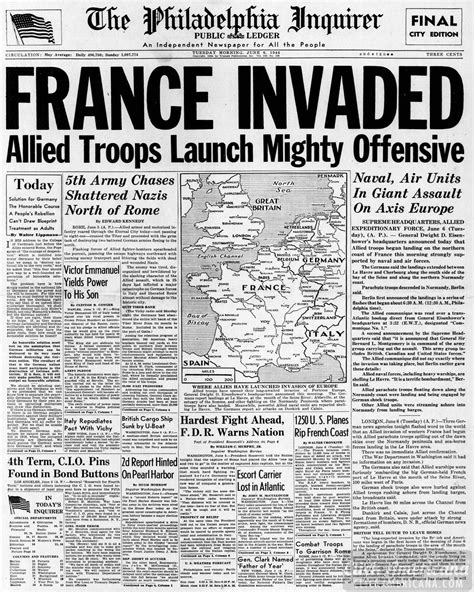 WWII newspaper headlines from the D-Day invasion of France (1944) - Click Americana