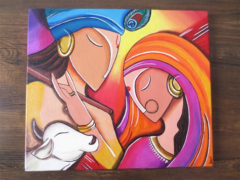 Handmade Acrylic Abstract Art Radha Krishna Painting on | Etsy