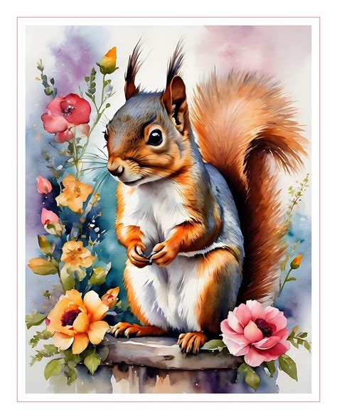 Squirrel Flowers Illustration Free Stock Photo - Public Domain Pictures