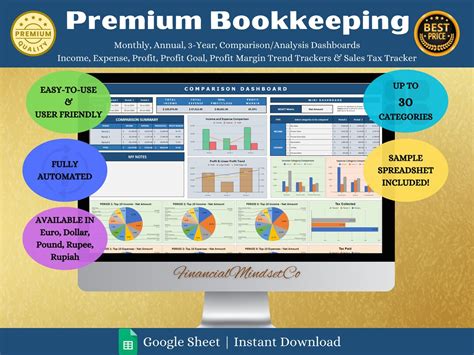 Bookkeeping Google Sheet Template for Small Business, Monthly Annual ...