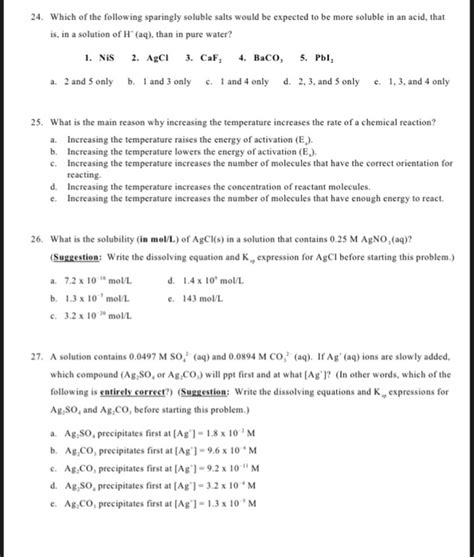 Solved 24. Which of the following sparingly soluble salts | Chegg.com