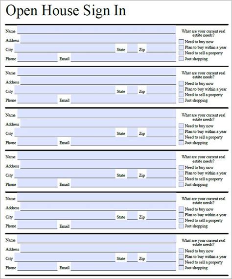 Open House Sign In Sheet Template | Open house signs, Sign in sheet, Sign in sheet template