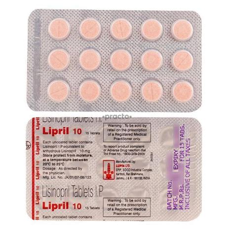 Lipril Lisinopril Tablet, For Clinical, Packaging Size: 150 Tablets Pack, Rs 267 /strip | ID ...