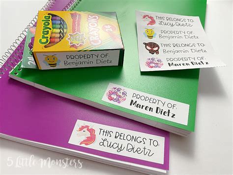 5 Little Monsters: Personalized Labels for School Supplies