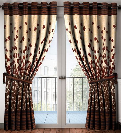 Buy Brown Floral Polyester 7 Ft Semisheer Eyelet Door Curtains (Set of ...