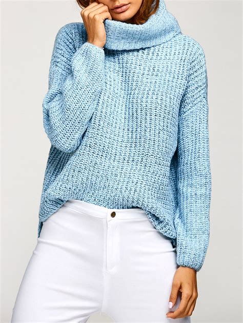 Blue Cowl Neck Oversized Pullover Sweater | RoseGal.com