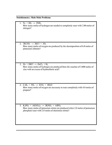 Mole/Mole Ratio Problems Worksheet - Printable Word Searches