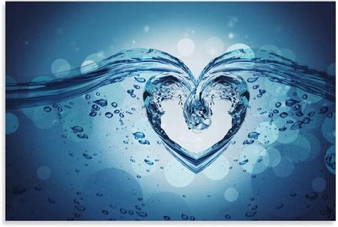 Posters Splash Heart Wall Art Blue Romantic Modern Pictures Heart Wall Art Modern Room Decor ...