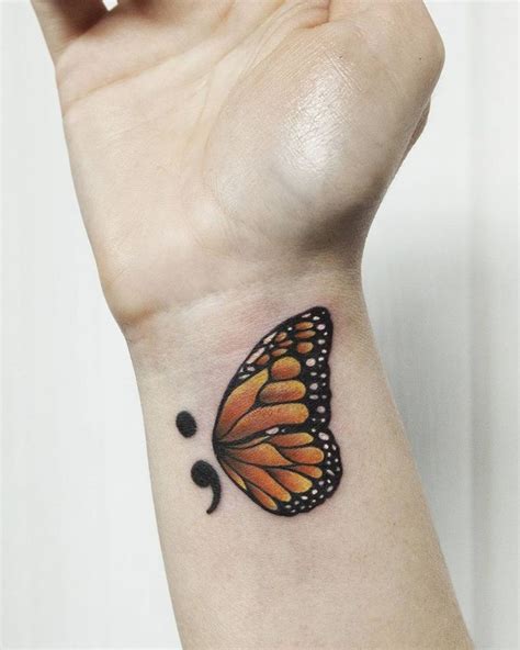 Image result for monarch wing tattoo wrist | Unique semicolon tattoos, Wrist tattoos, Wrist ...