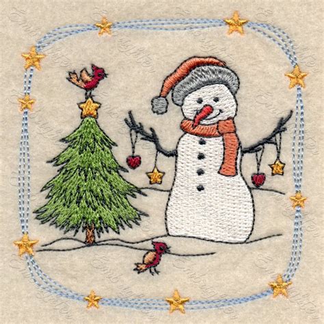 Snowmen with little birds machine embroidery design set – Embrighter