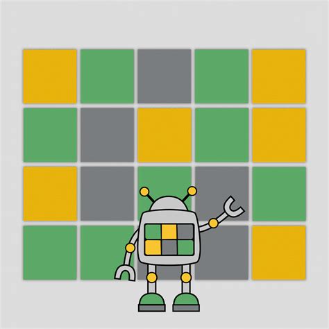 an image of a robot standing in front of a wall made out of squares and blocks