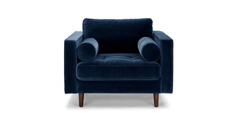 Sven Walnut & Cascadia Blue Velvet Lounge Chair | Article