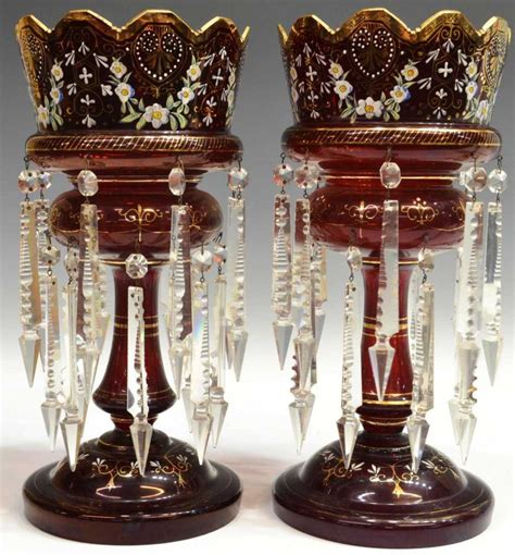 647: (PAIR) VICTORIAN RUBY RED LUSTERS, 14.5"H