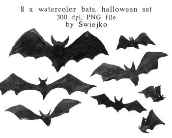 Watercolour Clipart, Halloween, Bats Clipart, Scarry, Silhouette by Swiejko