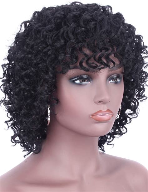 Beauart 12" Short Jet Black Curly Brazilian Remy 100% Human Hair Wigs for Black Women Full Head ...