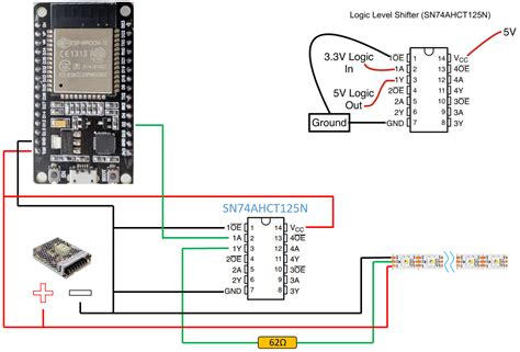 ESP32 + SN74AHCT125N, Wiring? Max. length data cable to SK6812? - #6 by ...