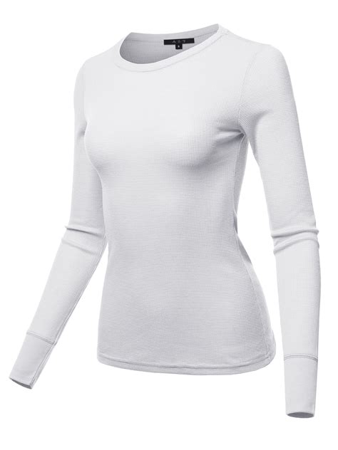 A2Y Women's Basic Solid Long Sleeve Crew Neck Fitted Thermal Top Shirt ...