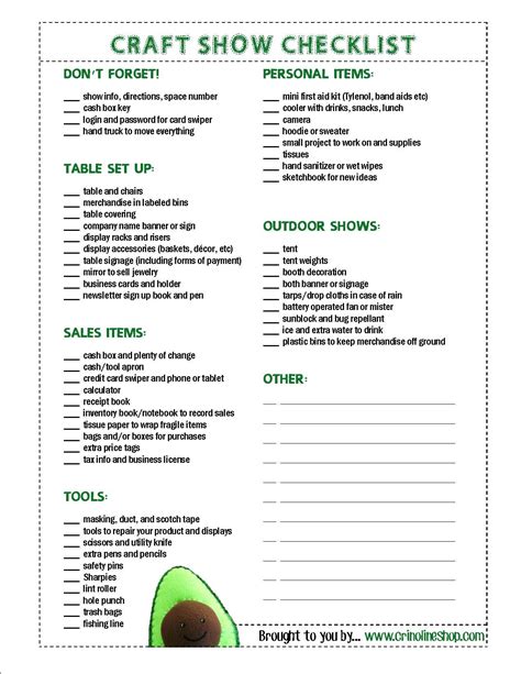 Craft Show Checklist from crinolineshop.com | Craft fair vendor, Craft show booths, Crafts