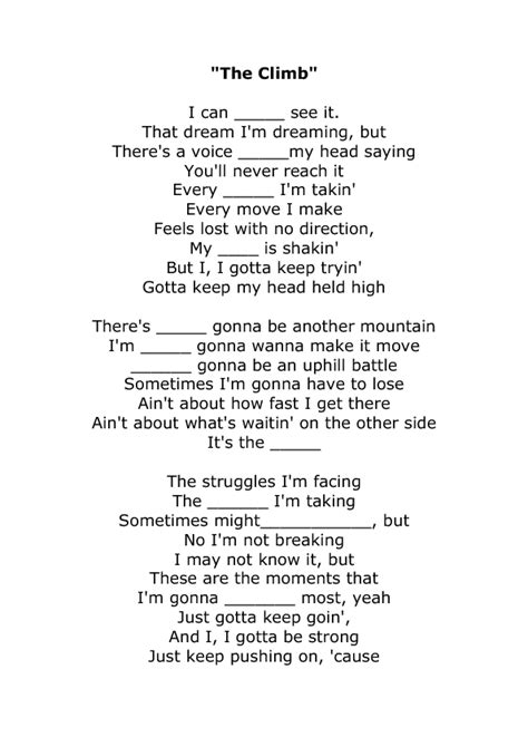 Song Worksheet: The Climb by Miley Cyrus