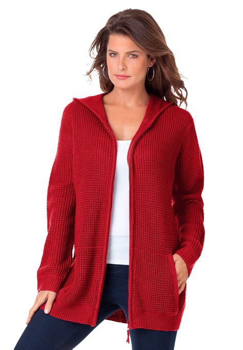 Roaman's Women's Plus Size Thermal Hoodie Cardigan Zip Up Sweater - Walmart.com