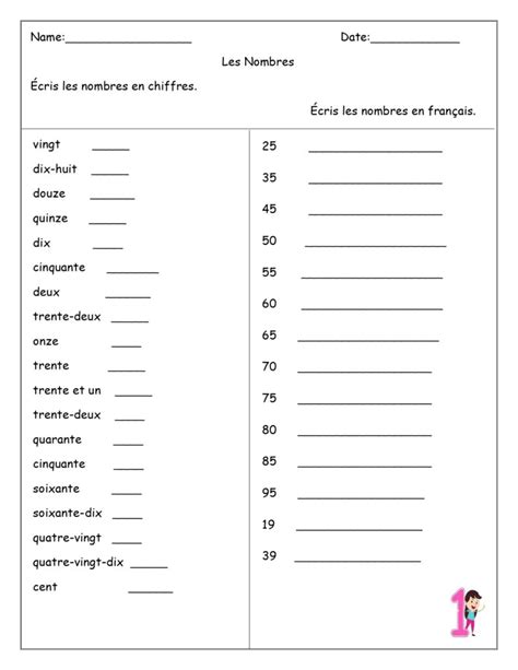 French Numbers 1-100 Printable Chart