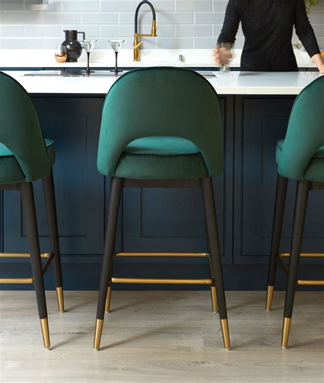 Clover Dark Green Velvet Bar Stool | Bar stools, Green kitchen island ...