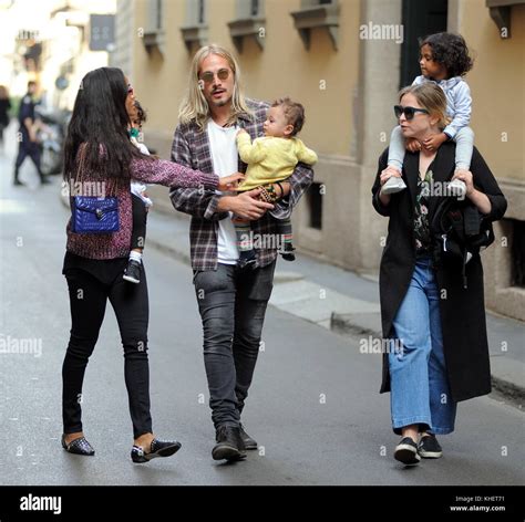 Zoe Saldana with her husband Marco Perego and their children in Milan Featuring: Zoe Saldana ...