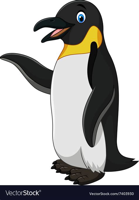 Cute funny emperor penguin presenting isolated Vector Image