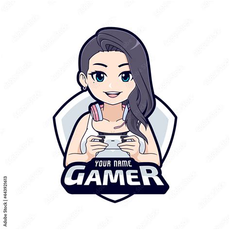 Cute stylish gamer girl cartoon character gaming logo Stock Vector | Adobe Stock