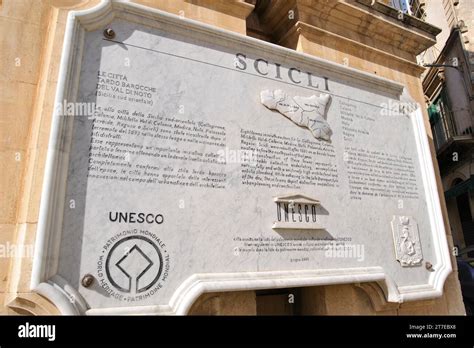 Scicli. Unesco Commemorative Plaque. Siclia. Italy Stock Photo - Alamy