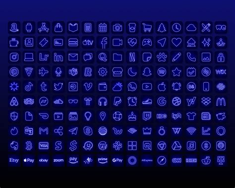 150 Dark Blue Neon App Icons Bundle Neon Aesthetic App Icons | Etsy