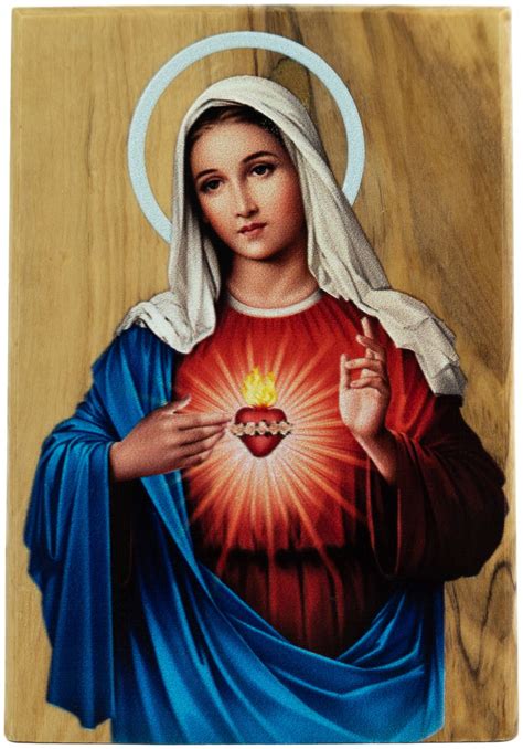 Buy Logos Trading Post Virgin Mary Immaculate Heart Icon Decor, Holy Land Olive Wood, Sacred ...