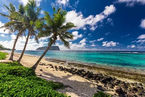 Tropical Lalomanu Beach On Samoa Island With Coconut Palm Trees Stock ...