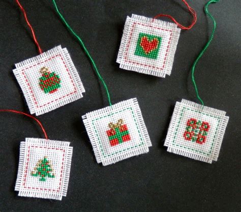 Cross stitch kit: Five mini Christmas tree decorations | Etsy