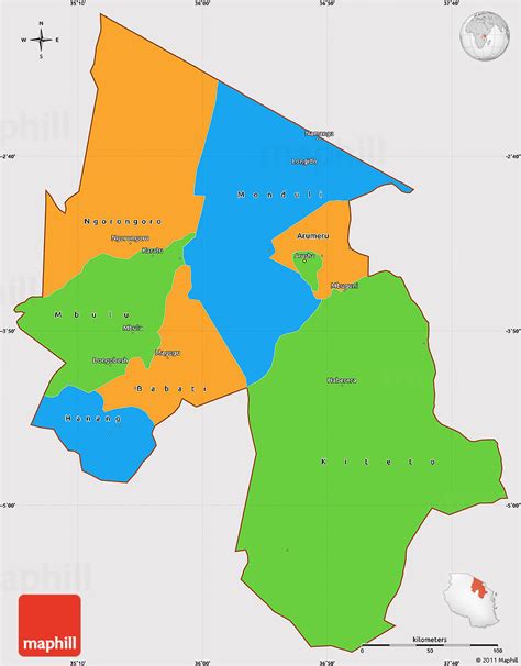 Political Simple Map of Arusha, cropped outside