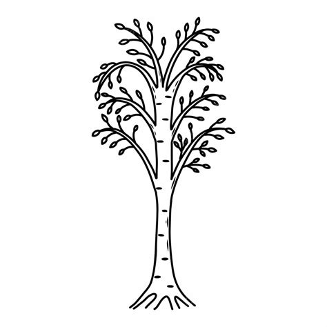 Vector Illustration Of A Birch Tree In Doodle Style On A White ...