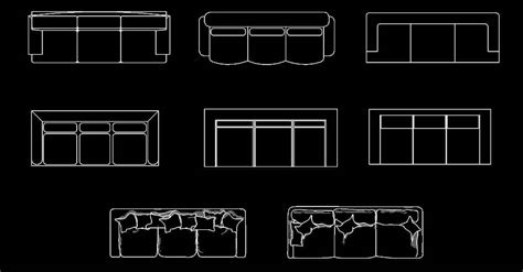 3-Seater Sofas CAD Blocks: 2D Plan Views - CADBlocksDWG