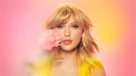 Download Lipstick Flower Blue Eyes Blonde American Singer Music Taylor Swift 4k Ultra HD Wallpaper