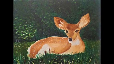 How to paint realistic Grass and Leaves for Baby Deer Acrylic Painting - YouTube