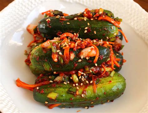 Korean food photo: Stuffed Cucumber Kimchi on Maangchi.com